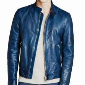 Men's leather jacket fashion handmade blue